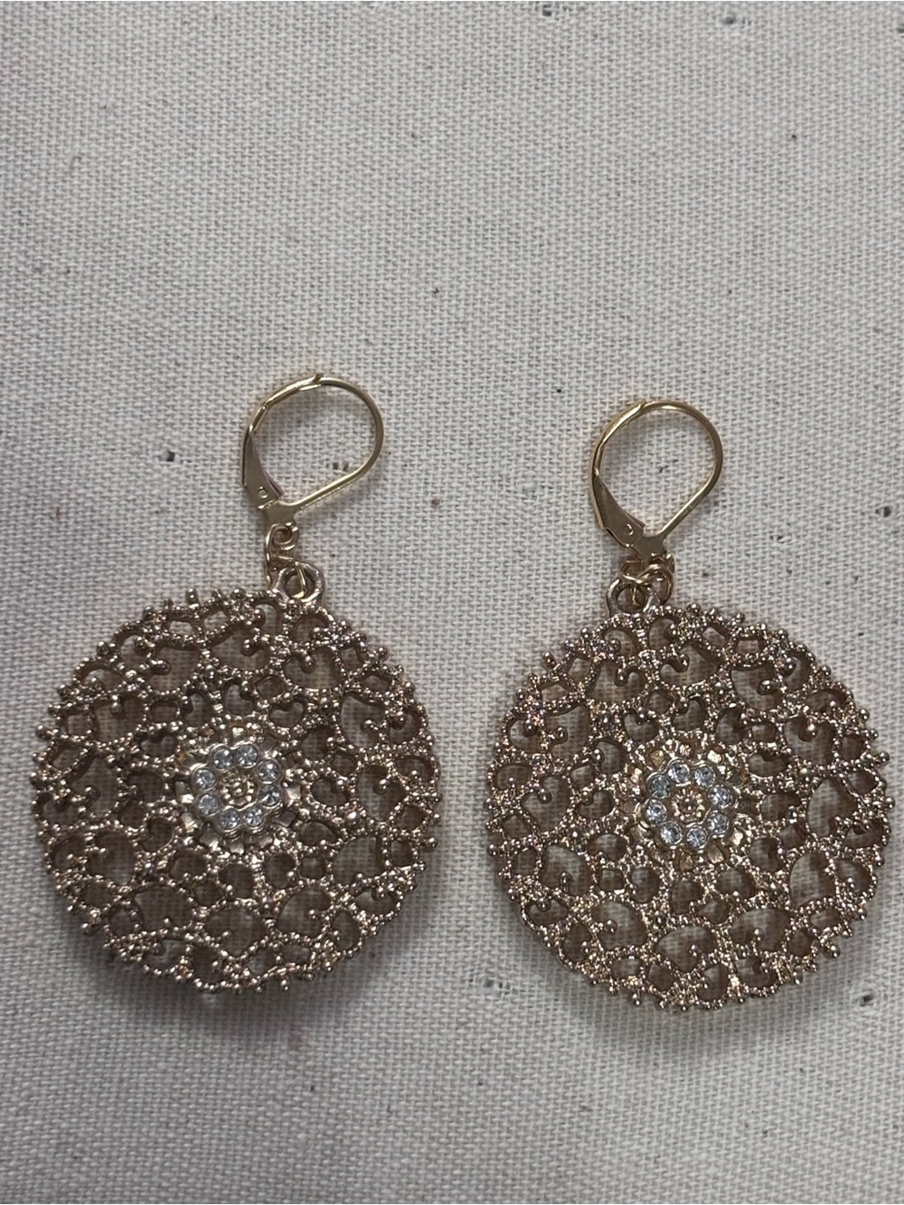 Delicate Gold Filigree Drop Earrings with Crystal Cluster